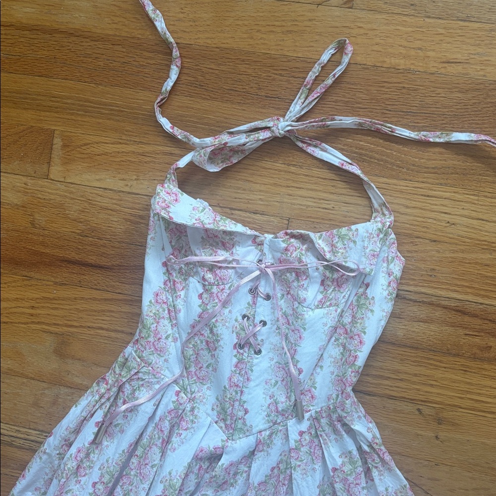 Light Pink Floral Halter Midi Dress - Picture 2 of 9
